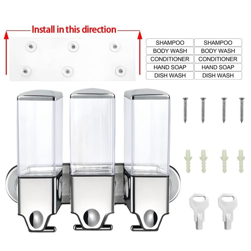 No-Drill 3 Pack 500ml Wall Mounted soap Dispenser for Bathroom