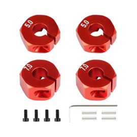 Rchobbytop 5mm & 7mm Thickness Aluminum 12mm Hex Wheel Hub Adapters with Screws Pins for 1/10 RC Cars Buggy Truck Crawler HSP Traxxas Redcat Arrma Tamiya etc, Red
