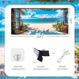 Lexfvpoo Natural Beach Garage Door Cover 7x16ft Rustic Wooden Summer Garage Door Banner Tranquil Ocean and Sailboat Hawaiian Garage Door Decorations Large Beach Themed Backdrop for 2 Car Garage