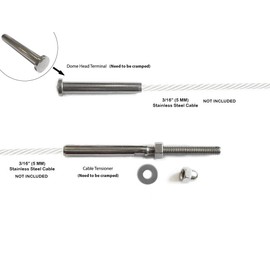 Stainless Steel 316 Grade Cable Railing Threaded Stud Tensioner & Dome Head Terminal for 3/16 Cable, 10-Pack