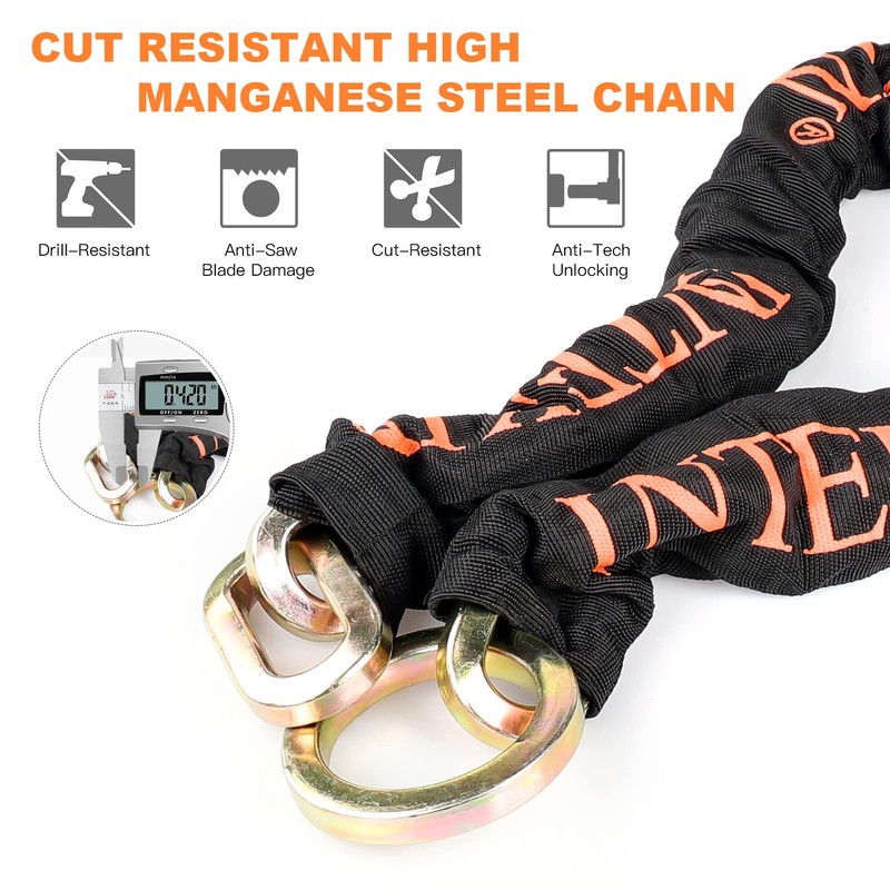 INTEKIN 3.6FT Heavy Duty Chain Lock - 10mm/0.42inch Thick Bike