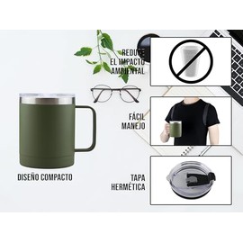 Termo De Acero Inoxidable 14 Oz (414ML) Térmico, Doble Capa, 10 Horas de Duración, Taza Para Café, Bebidas Frías y Calientes (Verde)                  