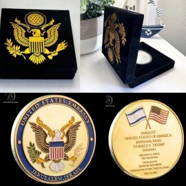 President Trump Declaration US Embassy Jerusalem Israel Coin W/ velvet box
