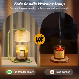 Shang Chiang Candle Warmer Lamp with Clear Glass Globe and Timer & Dimmable Light - Jar Candle Melter Green Minimalist Metal Frame, Home Decor Gift Set (Includes 2 Bulbs)