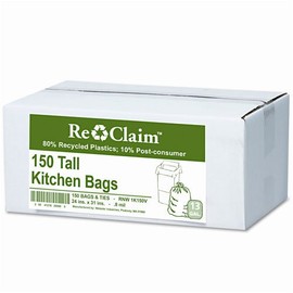 Webster : Re-Claim Tall Kitchen Bags, 13 gallon, 0.8mil, 24 x 31, White, 150 Bags per Box -:- Sold as 2 Packs of - 150 - / - Total of 300 Each