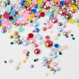TANOSII 56g Flatback Pearls and Rhinestones 3mm-10mm Mix Half Round Pearls Resin Rhinestones for Crafts 1700PCS for DIY Nail Face Art Crafts Jewelry Decoration Mix Color B