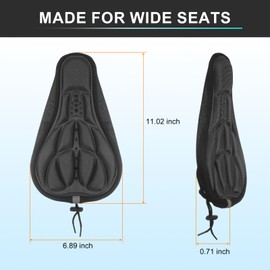 sourcing map Bike Seat Cover Bicycle Saddle Cushion with Drawstring Large Comfortable Gel Padded Oversized Paddle for Men Women Stationary Bikes, Black