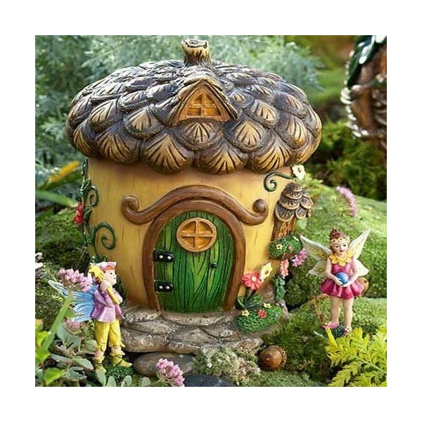 HearthSong Weather-Resistant Fairy Village House for Indoor and Outdoor Decor, Acorn