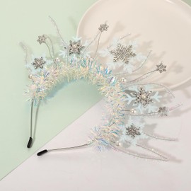 NLCAC Christmas Headband Glitter Tinsel Holiday Snowflake Head Bopper Crown Headband Santa Xmas Party Headwear Christmas Gifts for Women(Snowflake)
