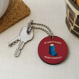 GRAPHICS & MORE It Ain't Easy Being Wheezy Asthma Inhaler Funny Humor Wood Wooden Round Keychain Key Chain Ring