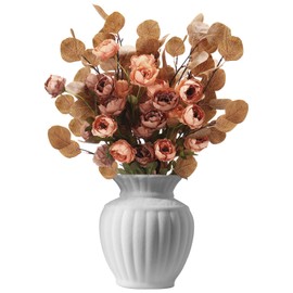 Thiccywoov 12 Pcs Artificial Silk Peonies Stems Arrangements Fake Flowers Set 6 Faux Peonies Artificial Flowers and 6 Eucalyptus Stems Mixed Ranunculus for Vase Home Office Decor(Autumn Colors)