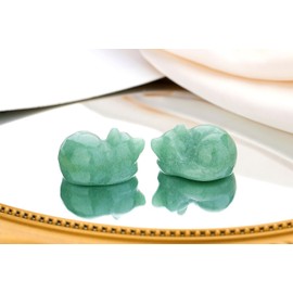 XIANNVXI Green Aventurine Cat Crystals Cat Figure Decoration Green Kawaii Cat Sleeping Cat Polishing Healing Stone Cats Birthday Gift Cat Lovers Cute Room Desk Decor