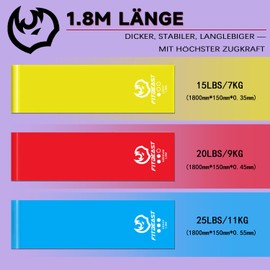 FitBeast Set of 3 Fitness Bands, 1.8 m Fitness Band, 3 Resistance Levels, Exercise Band with Carry Bag & Exercise Instructions, Resistance Bands Ideal for Pilates, Strength Training, Stretching