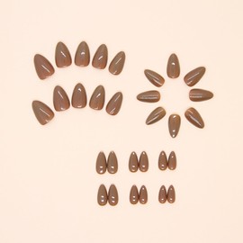 24Psc Brown Press on Nails Medium Almond Fake Nails Solider Color Glue on Nails Artificial Glossy Acrylic Nails Light Brown Reusable Nails for Women Girls Manicure Decor Daily Wear