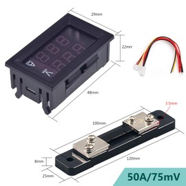 Set of 4 LED Digital Voltmeter Ammeter, DC 0-100 V 50 A Volt Ampere Meter with Shunt, Red and Blue Detector Voltage Ampere Meter Tester Panel, Multimeter Voltage Display Current Meter