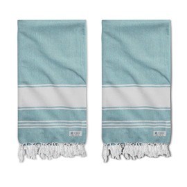 9Threads 100% Cotton Turkish Beach Towel with Bag Towels Oversized 36"x72" Pool Absorbent Extra Large Quick Dry Sand Travel Towel (Green, 2 Pack)
