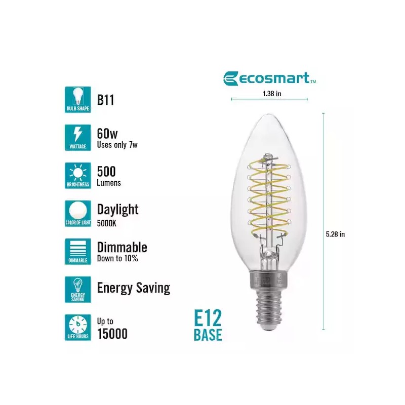 Eco-Smart Ecosmart 60-Watt Equivalent Dimmable E12 Candelabra 3 Pack B11