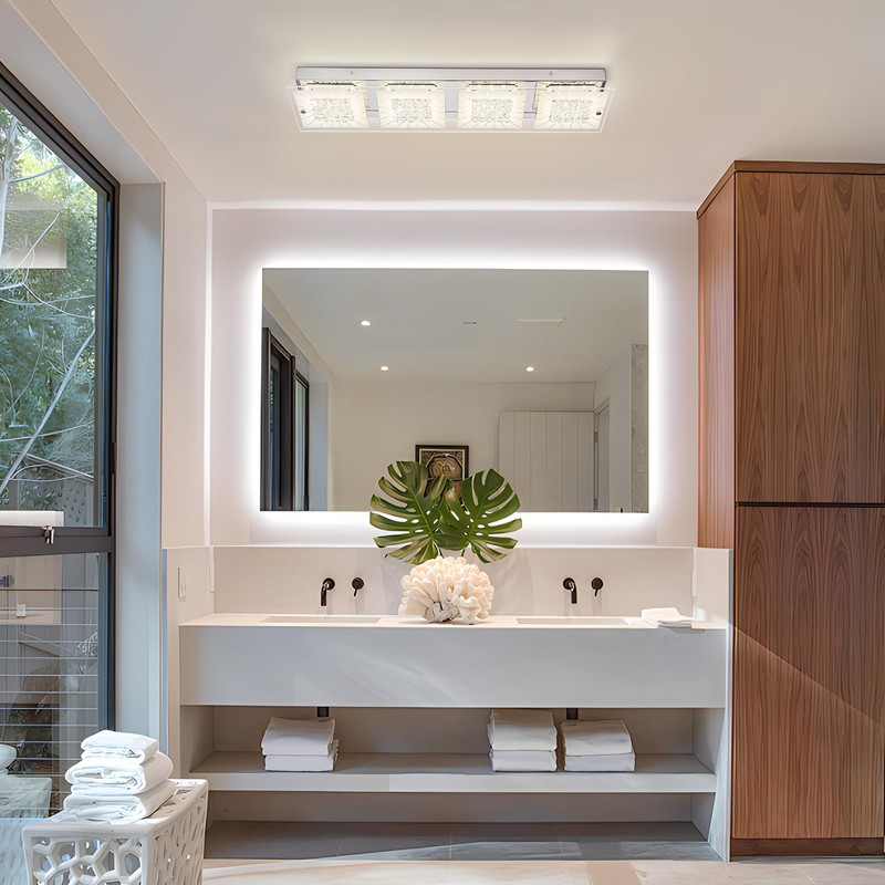 Auffel Flush Mount Ceiling Light Crystal Ceiling Light Fixture 24IN