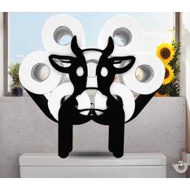 Euiroet Black Cow Decorative Animal Paper Holder - FreeStanding Metal Toilet Paper Organizer for Bathrooms, Holds Extra 8 Rolls