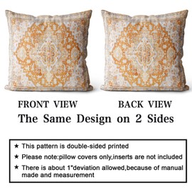 Snycler Yellow Boho Throw Pillow Covers Set of 2 Monaco Rug Carpet Double Sided Pattern Cotton Soft Pillow Case Cushion Cover Pillowcase for Garden Couch Sofa Bed Decorative 18x18 inch
