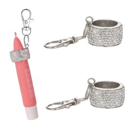Lip Balm Holder Keychian Bling Crystal Lip Gloss Key Chain Cap Travel Lipgloss Case with Keyring(White+White)