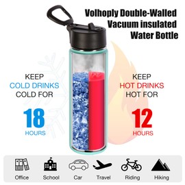 Volhoply 650 ml Stainless Steel Drinking Bottle with Straw, Double-Walled Vacuum Insulated Thermos Flask Children, Metal Leak-Proof Water Bottle, BPA-Free Thermos Flask for Sports, School, Outdoor