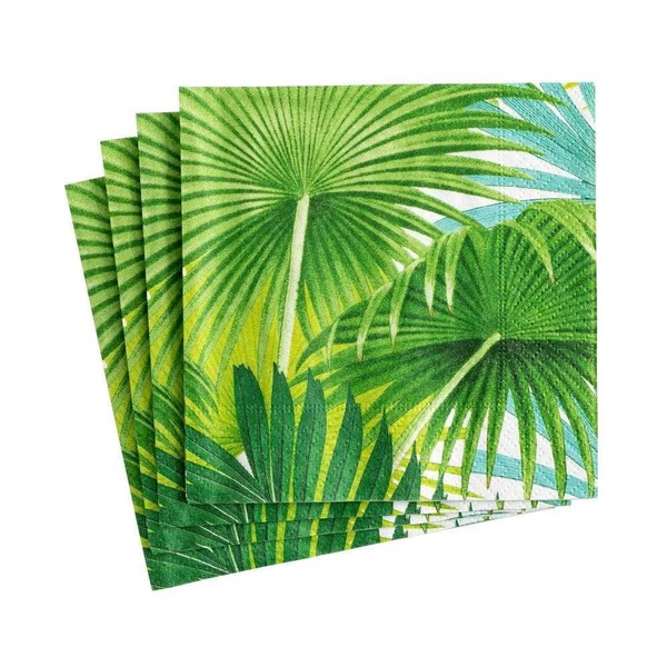 Caspari Palm Fronds Paper Cocktail Napkins in White - Two Packs of 20