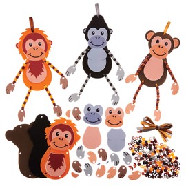 Baker Ross FX559 Chimp, Gorilla and Orangutan Dangly Arm and Leg Decoration Kits - Pack of 6, Bead Craft Decoration Craft Kit for Kids