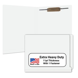 White File Folders, USA Made, Doctor Stuff, One 2" Bonded Fastener Top Right Position 1, Durable 11pt, Reinforced End Tab File Folders with Prong, Medical Charts/Patient Chart, 50/Box
