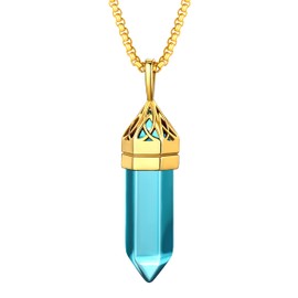 Bestyle Women's Necklace, Birthstone Stainless Steel, Synthetic Crystal Glass, Power Stone Pendant, Unisex, Accessory, Anniversary, Birthday, Stainless Steel, Aquamarine