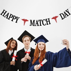 Happy Match Day Banner, Congrats on Matching Bunting Sign, Medical/Nursing School Graduation Party Decorations Supplies Black Glitter