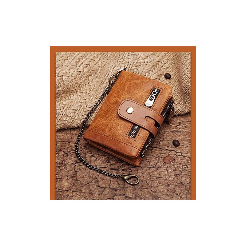 portafolios RFID de piel auténtica para hombre, con ventana de
