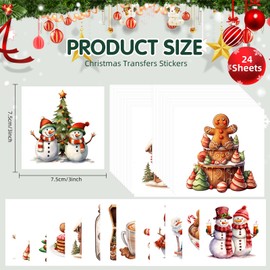 ZMRU 24 Sheets Vintage Christmas Rub On Transfers for Crafts, Rub On Transfers Christmas for Wood Slices，Furniture Decals, Glass, Leather, Canvas, Fabric Projects,3 * 3inch(Gingerbread and Snowmen)