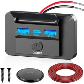 Lucstar 12V/24v USB Outlet 3 Charging Ports for Car RV Marine 12 Volt Wall Mount, 72w USB C Dual QC 3.0 One Piece Thin Panel Socket with Button Switch, RV USB Electrical Outlet