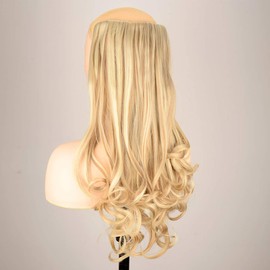 DIGUAN One Piece Clip in Hair Extensions Curly Curl Wave Full Head Long 24" 0.35lb 155g U part Synthetic Hairpiece For Women Natural Real Hair Piece (#Buttered Toast)