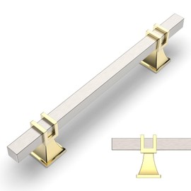Amerdeco 10 Pack Brushed Satin Nickel and Gold Cabinet Pulls 5 Inch(128mm) Hole Center Drawer Pulls Cabinet Hardware Kitchen Cabinet Handles for Bathroom Dresser Pulls ZH0067