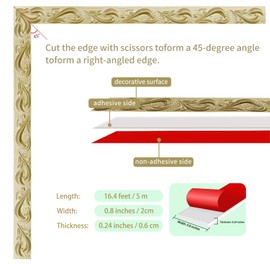 Leenevs Flexible Molding Trim Wall Trim, 16.4 Feet X 0.8 Inch Self Adhesive Peel and Stick Molding Ceiling Molding, for Walls, Frames, Borders, Window Frames, Backsplash Tiles (Champagne Gold)