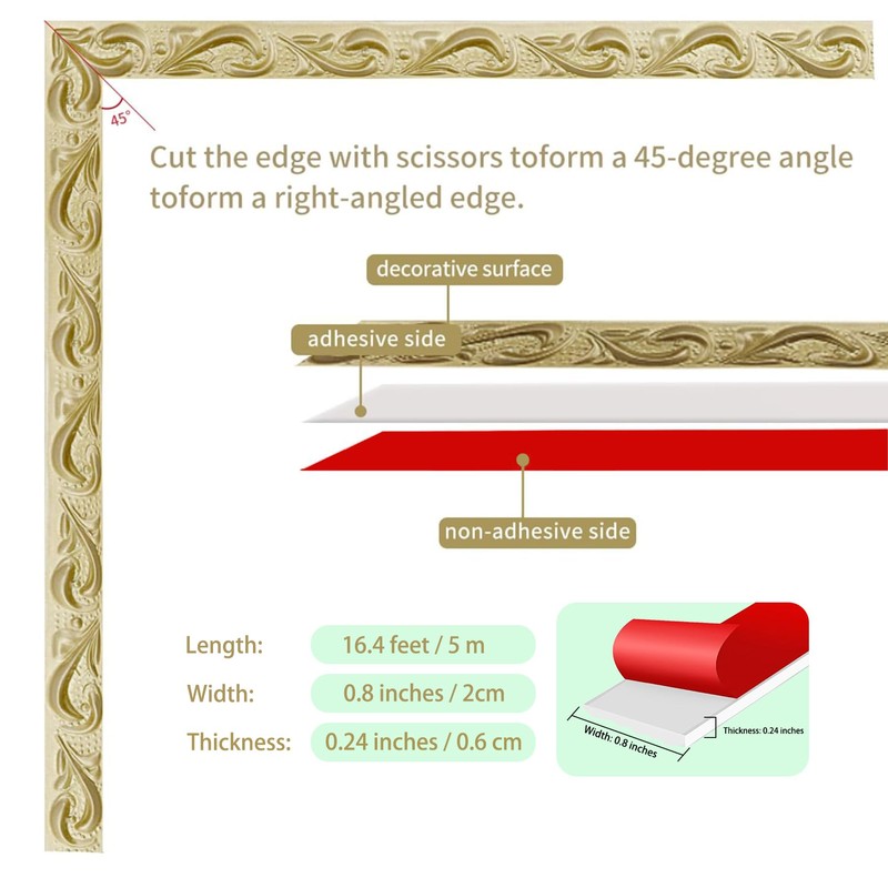 Leenevs Flexible Molding Trim Wall Trim, 16.4 Feet X 0.8