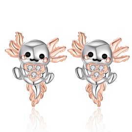 Zaoune Highland Cow Earrings, Cute Corgi/Kawaii/Dachshund/Axolotl Stud Vintage Sterling Silver Hypoallergenic Animal Jewelry Fun Gifts for Women Lovers (Axolot)