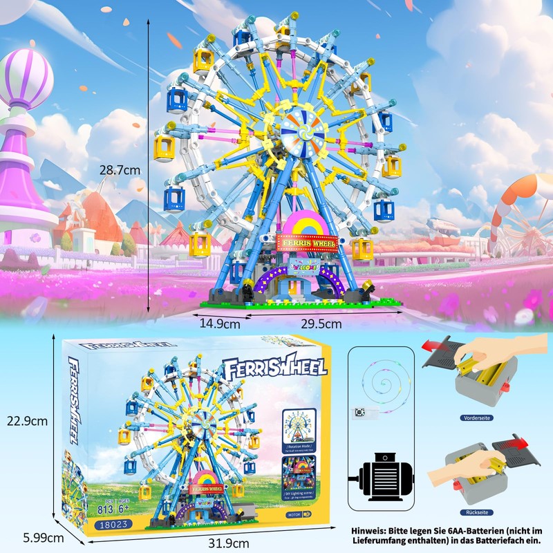 JDMDKB Rotating Ferris Wheel Building Blocks Kit, with Lights, Amusement