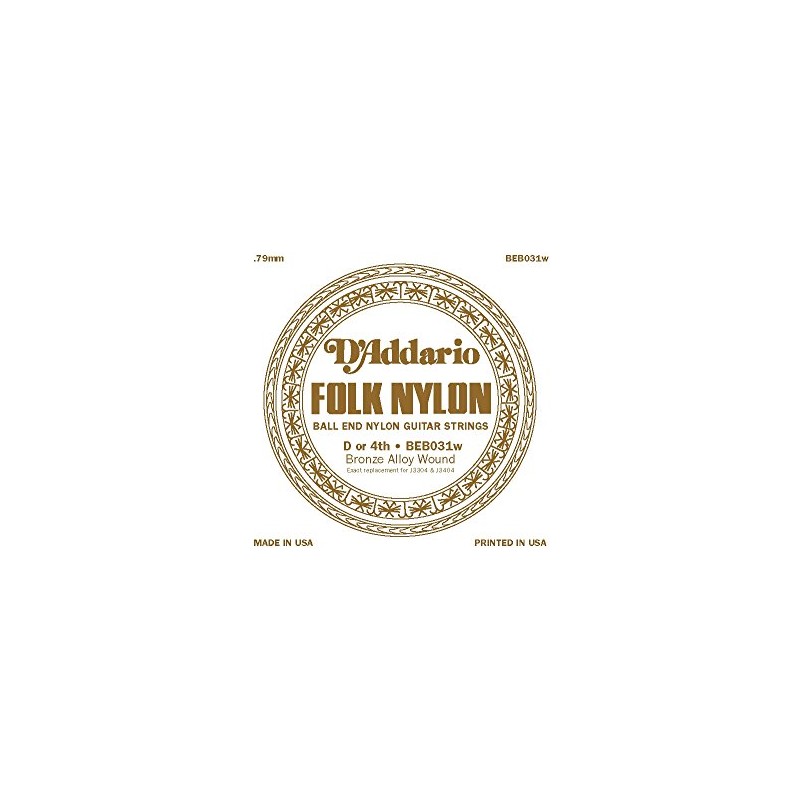 D'Addario BEB031W .031 Folk Single Nylon String with Ball End