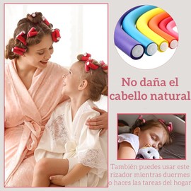 Rizadores de Cabello Sin Calor, 42 Piezas Rizos Sin Calor para Dormir, 7" Ondas Sin Calor de Espuma Suave Flexi, Tubos para Cabello Sin Calor para Pelo Corto y Largo-Fácil de Usar & Sin Dañar el Cabello