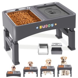Decflow 2-in-1 Elevated Dog Bowls, 4 Height Adjustable Raised Dog Bowls with Stainless Steel Dog Food Bowls & No Spill Water Bowl, DIY Stickers Foldable Pet Bowl for Medium Large Dogs