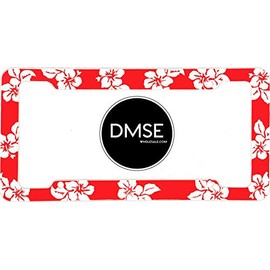 DMSE Tropical Hibiscus Flower Aloha Mahalo Hawiian Hawaii Plastic License Plate Frame Cover Holder Cool Decorative Design for Any Vehicle Car or Truck (Red)