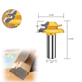 MAYLNE 1/2 inch Shank 45°Lock Miter Router bit Set 3 PCS, Adjustable T Shape Milling Cutter Tool Drilling Woodwork Tool for Router Table/Base Router/Kitchen/Bathroom (1/2, YXD-423)