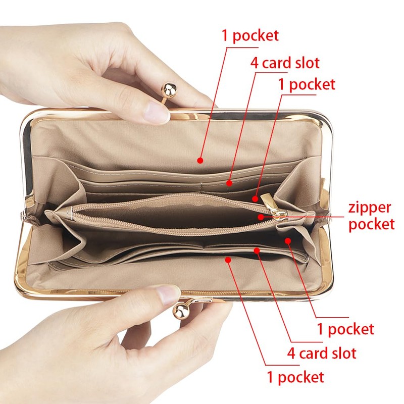 Royal Bagger RFID Kiss Lock Wallet, Solid Color Multi-card Slots