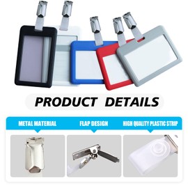 Pack of 20 Metal ID Badge Clips with Clear PVC Loop, for ID Cards and Badge Holders, Fabric Reinforced with Crocodile Design and Metal Push Button