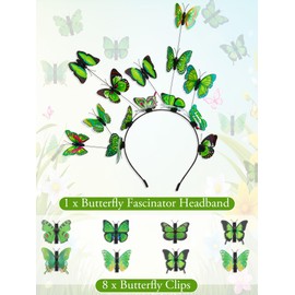 Zeyune Butterfly Headbands Fascinators Hat with 8 Hairpins Women Monarch Tea Party Butterfly Crown Costume Headpiece(Green)