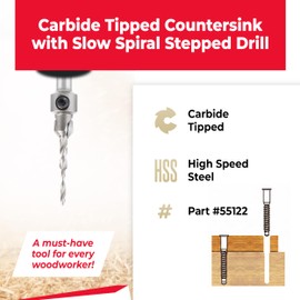 Amana Tool Carbide Tipped 82 Degree Countersink with Slow Spiral Stepped Drill, 55122, 6 and 8 Screws, 25/64 D x 5/32 Diameter x 5/16 Round Shank