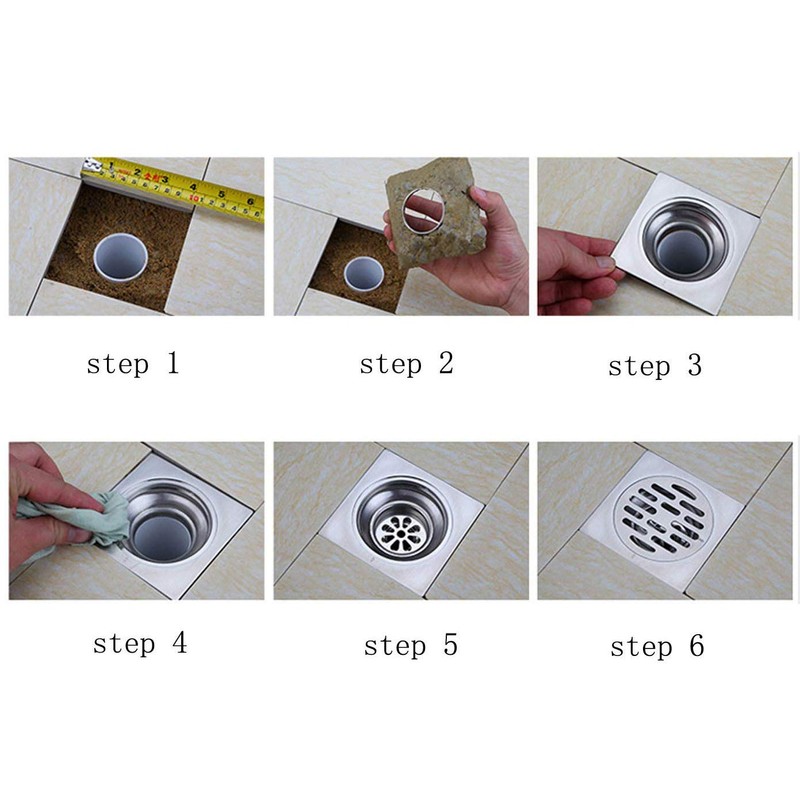 Square Floor Drain Thickened Stainless Steel Bathroom Tile Insert Floor